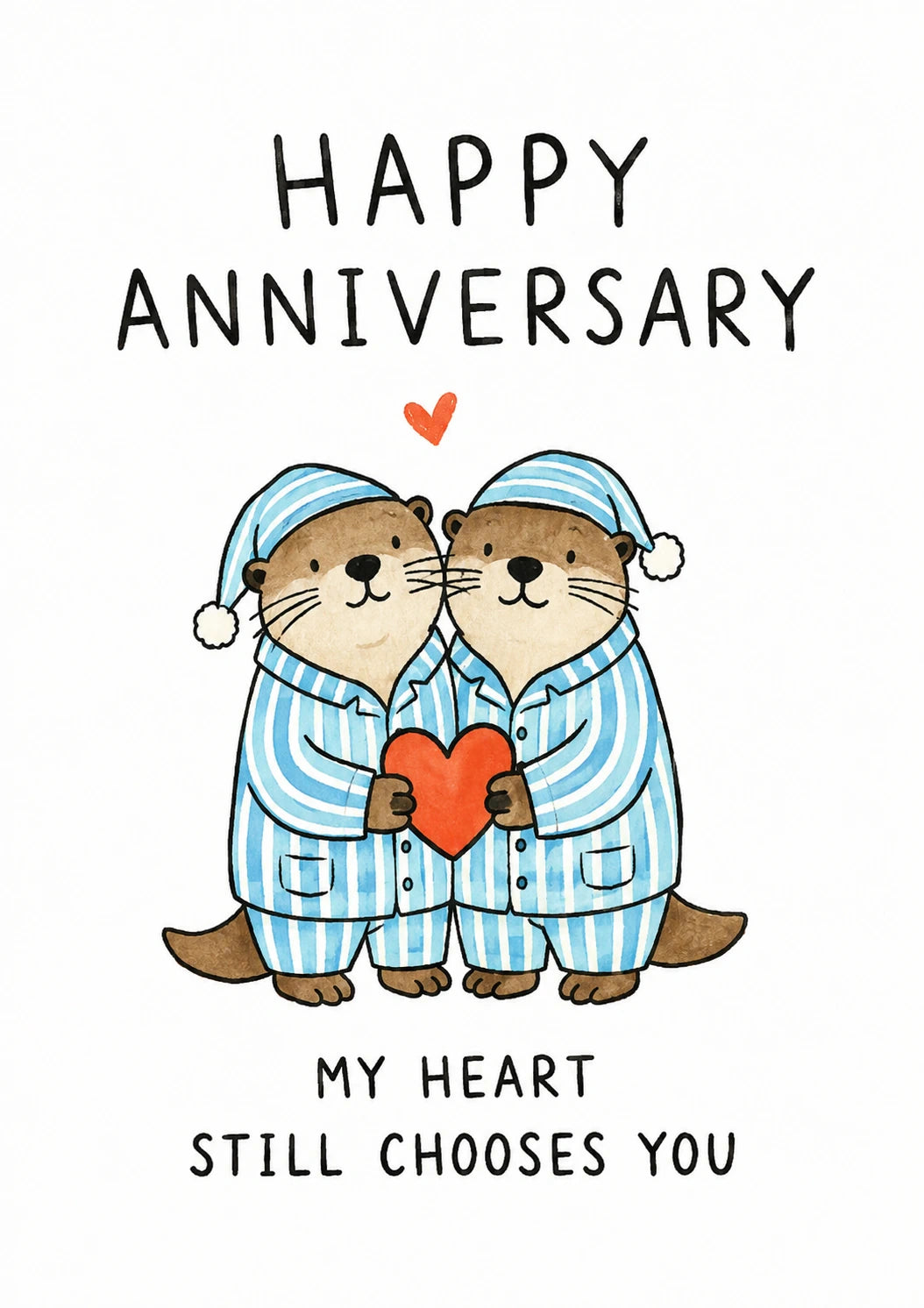 Cute Otters in Pyjamas Happy Anniversary Card