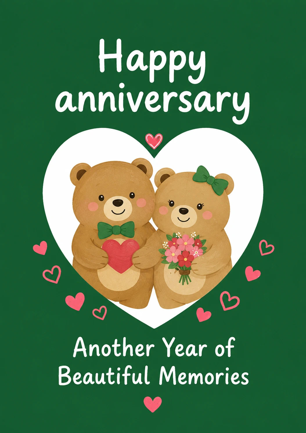 Cute Bear Couple Heart Anniversary Card for Him