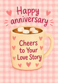 Load image into Gallery viewer, Cosy Hot Chocolate Mug Hearts Anniversary Card for Her
