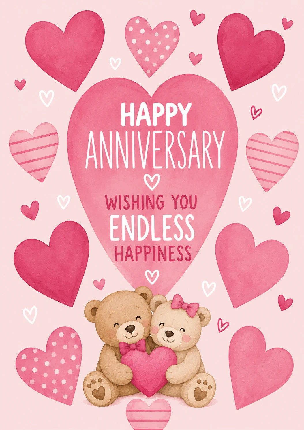 Cute Teddy Bears and Hearts Anniversary Card for Her
