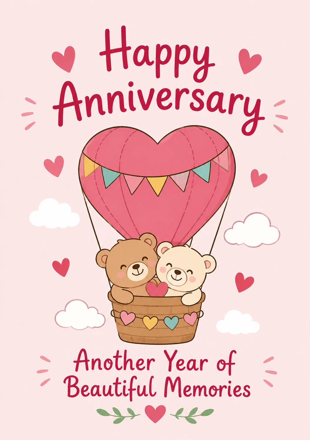 Cute Bears Heart Hot Air Balloon Anniversary Card