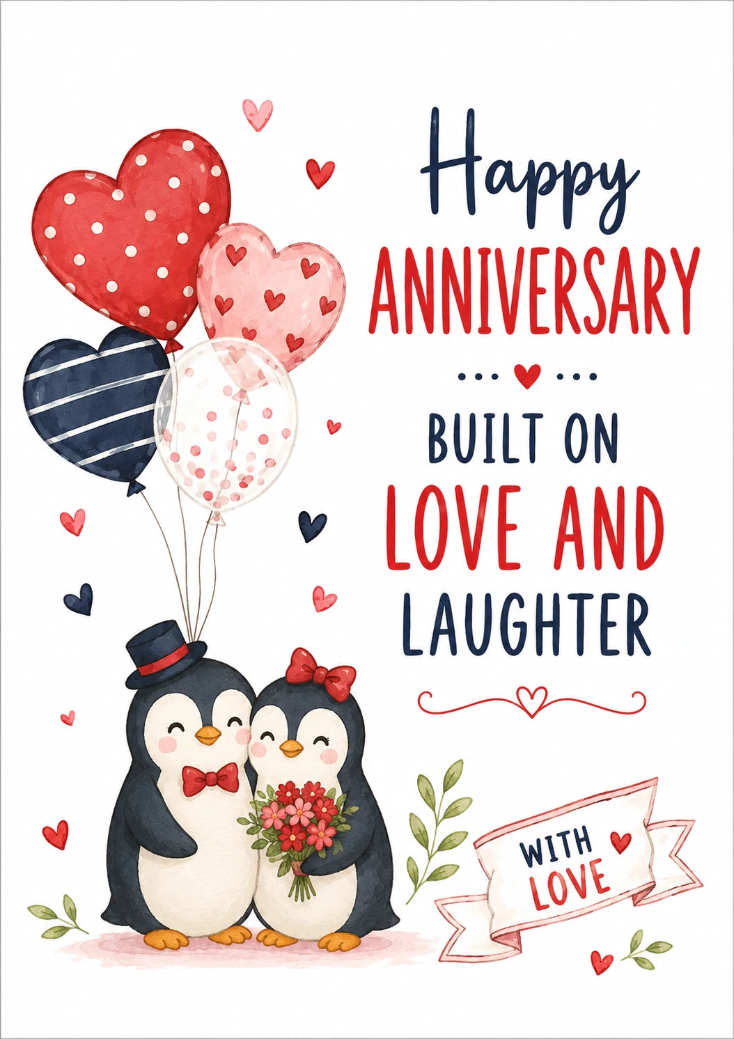 Cute Penguin Couple Love and Laughter Anniversary Card