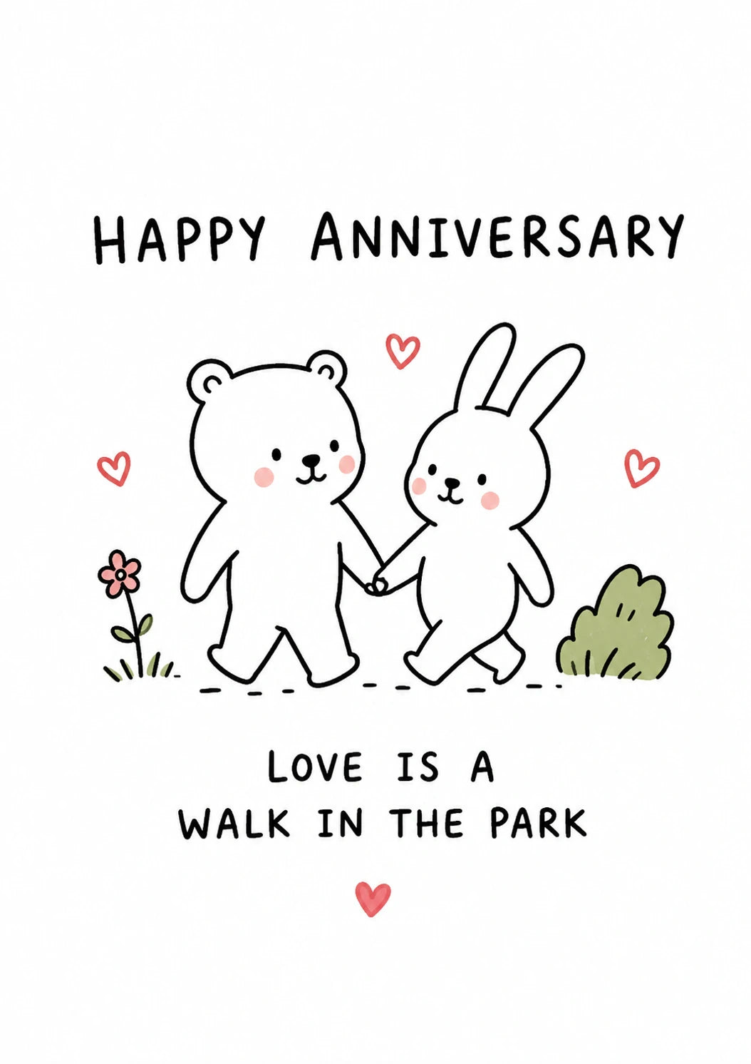 Cute Bear and Bunny Walk in the Park Anniversary Card