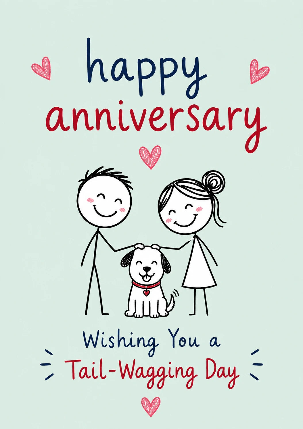 Funny Stick Figure Couple and Dog Anniversary Card