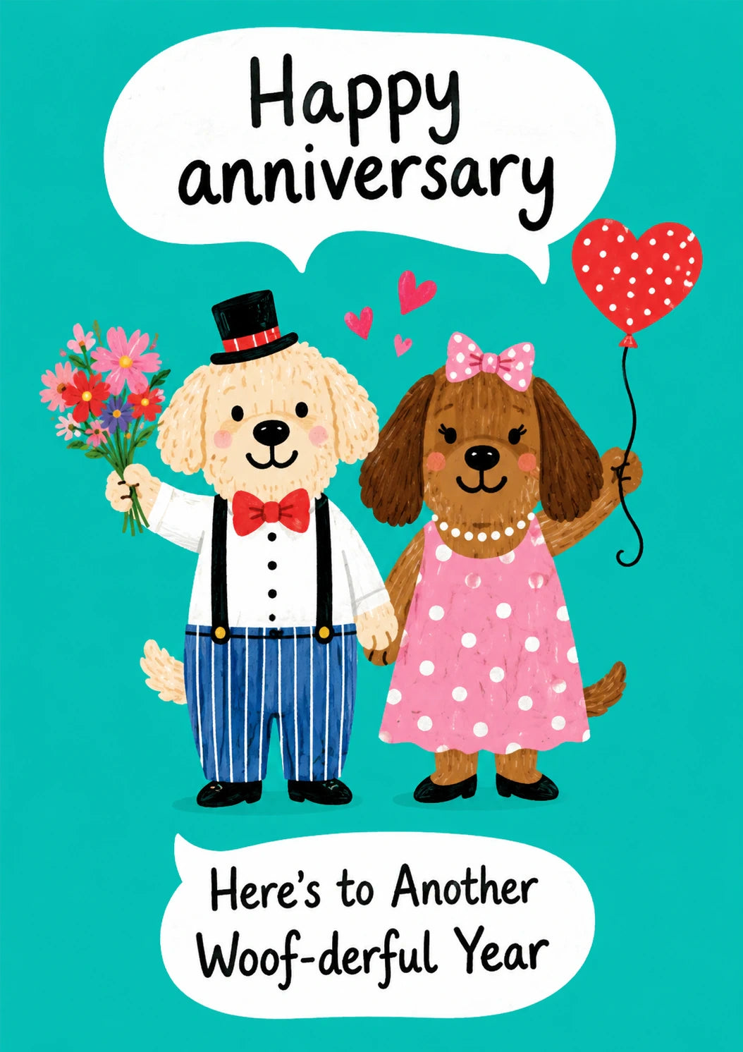 Funny Cute Dogs Holding Hands Anniversary Card