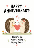 Load image into Gallery viewer, Cute Hedgehog Couple Sharing Heart Anniversary Card

