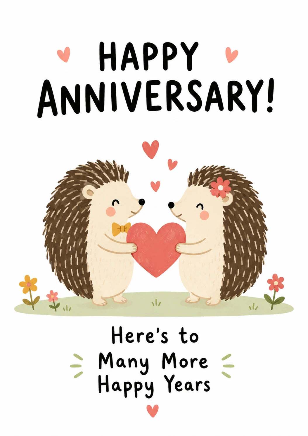 Cute Hedgehog Couple Sharing Heart Anniversary Card
