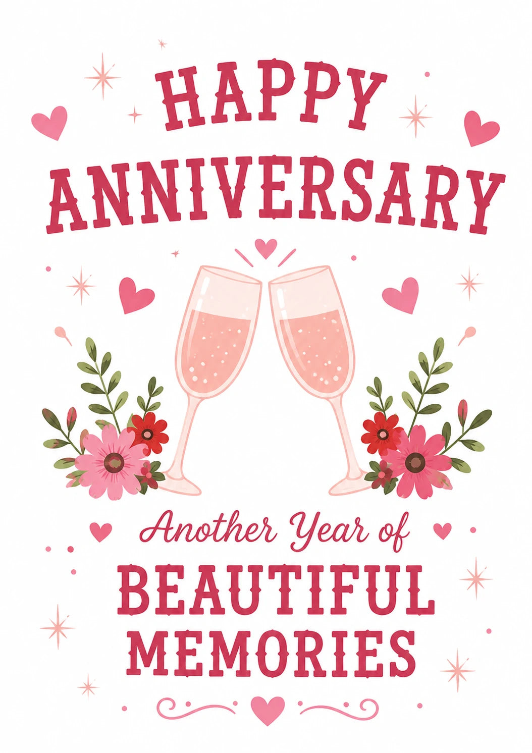 Champagne Toast Floral Happy Anniversary Card