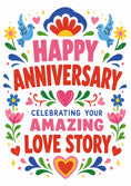 Load image into Gallery viewer, Colourful Folk Art Floral Anniversary Card
