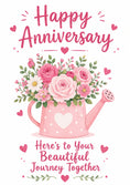 Load image into Gallery viewer, Pink Floral Watering Can Anniversary Card for Her
