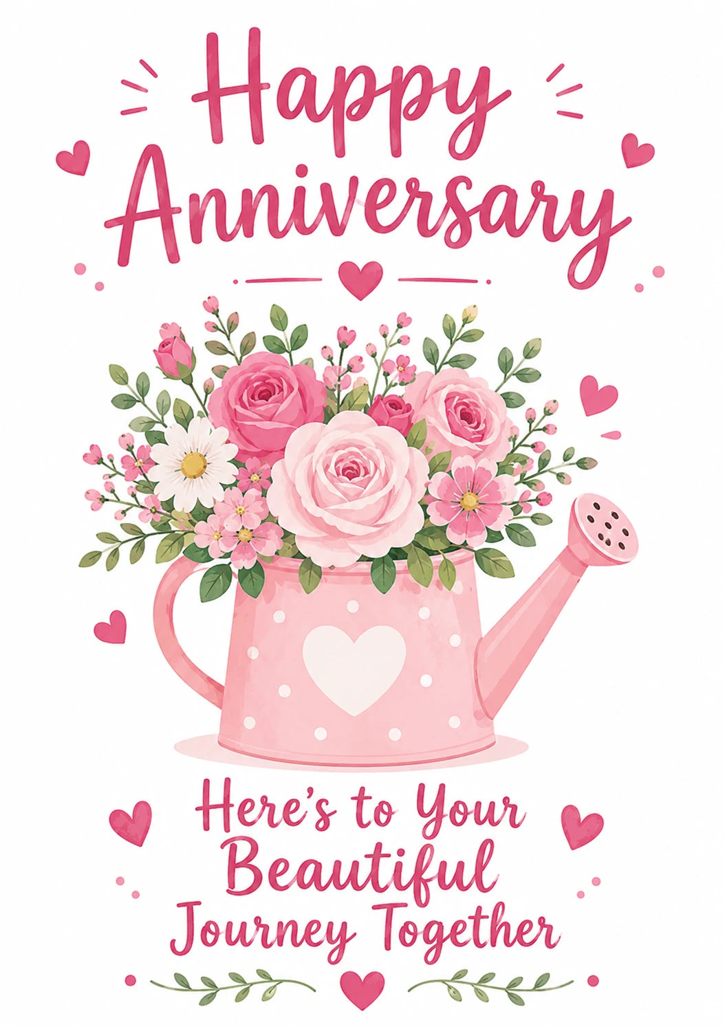 Pink Floral Watering Can Anniversary Card for Her