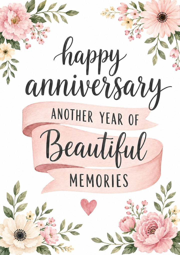 Pink Floral Ribbon Beautiful Memories Anniversary Card for Her