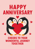 Load image into Gallery viewer, Cute Penguin Couple Holding Heart Anniversary Card
