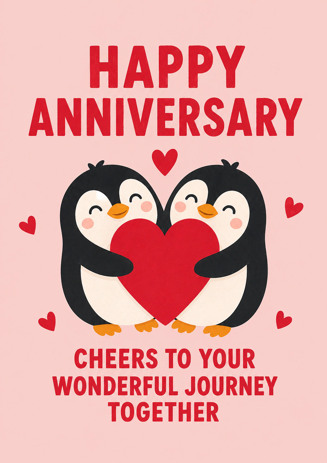 Cute Penguin Couple Holding Heart Anniversary Card