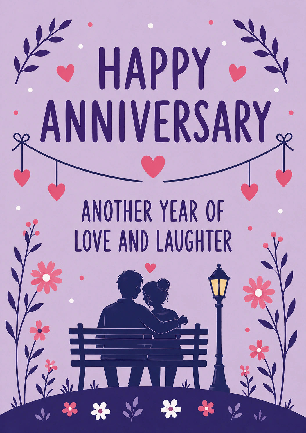 Couple on Bench Love and Laughter Anniversary Card
