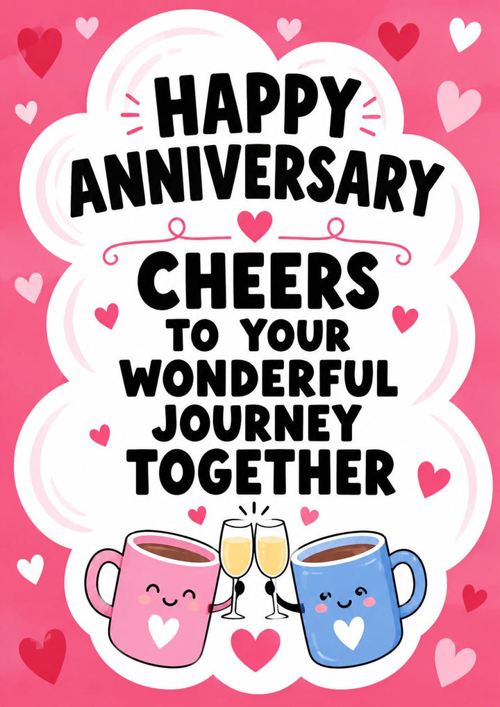 Cheers Cute Mugs Clinking Anniversary Card