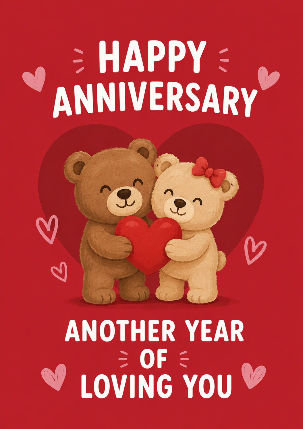 Cute Teddy Bears Holding Heart Anniversary Card for Her