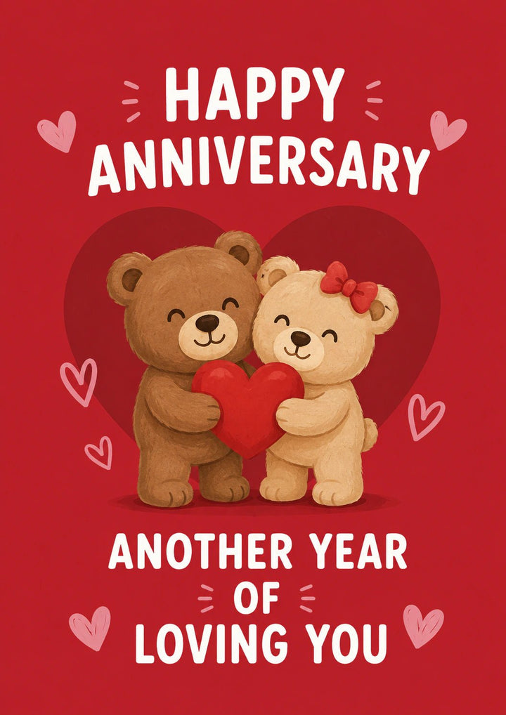 Cute Teddy Bears Holding Heart Anniversary Card for Her