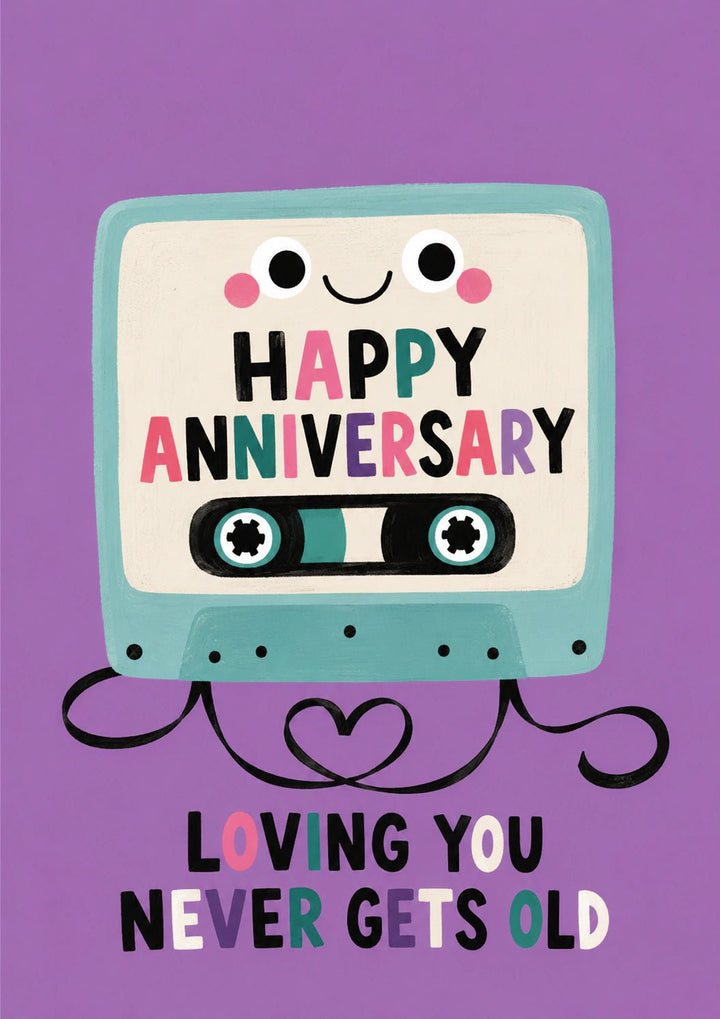 Retro Cassette Tape Happy Anniversary Card for Her