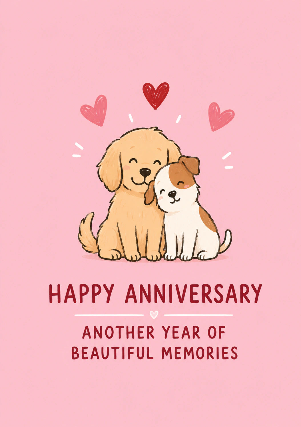 Cute Puppy Dogs Snuggling Anniversary Card for Her