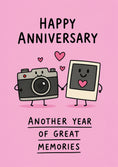 Load image into Gallery viewer, Cute Camera and Polaroid Happy Anniversary Card
