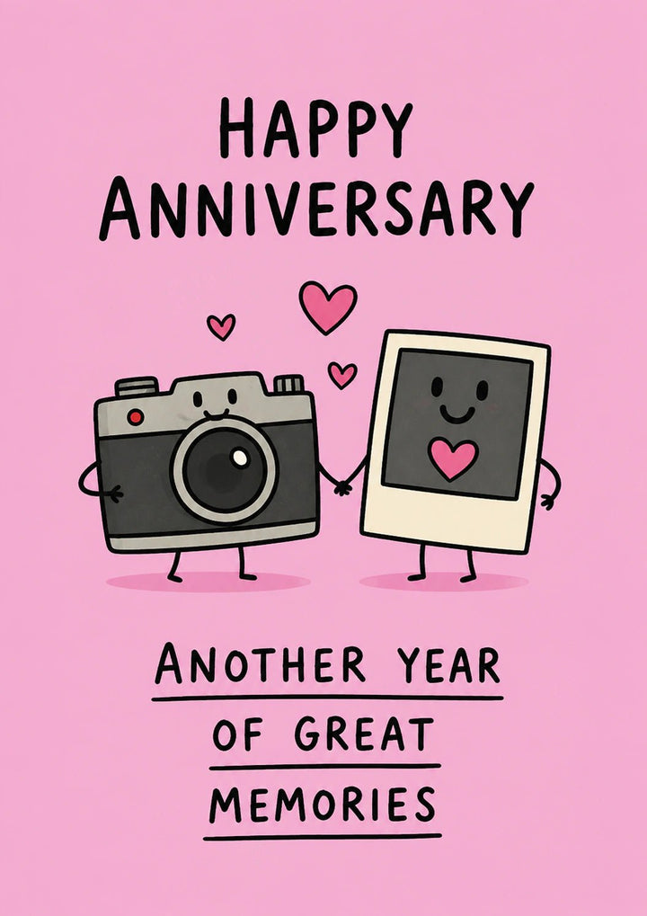 Cute Camera and Polaroid Happy Anniversary Card