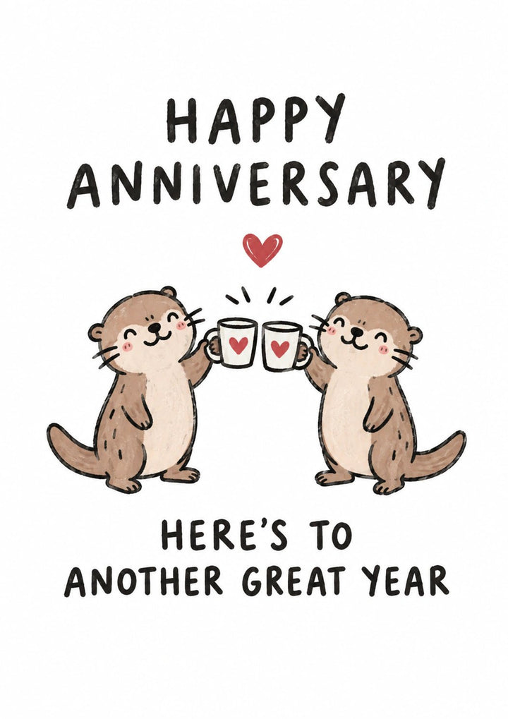 Cute Otters Toasting Mugs Anniversary Card