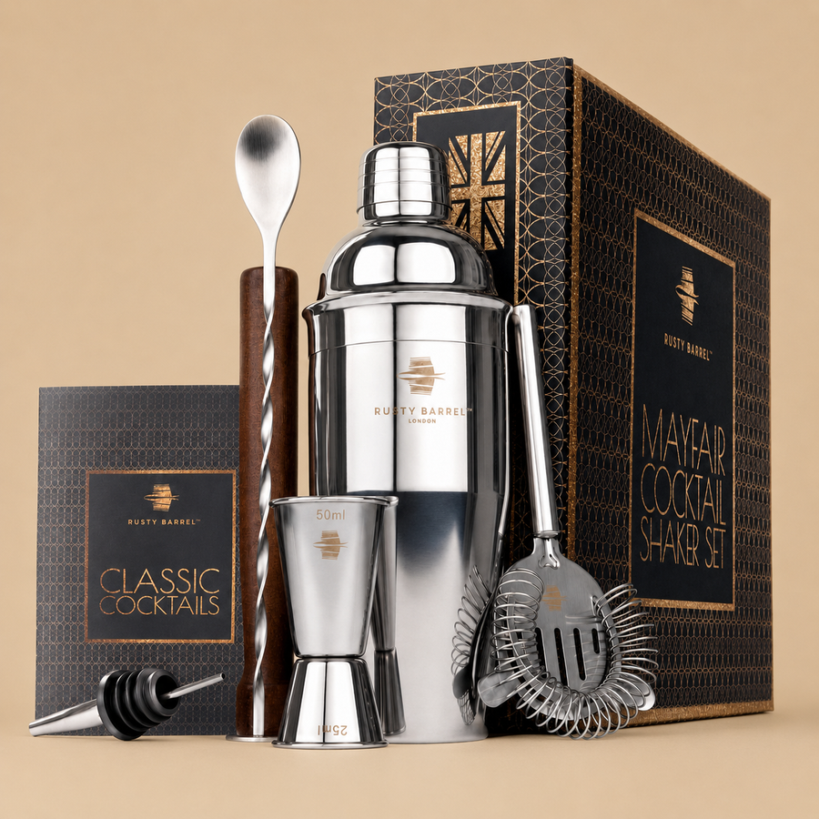 Rusty Barrel Mayfair Cocktail Shaker Set - Silver & Black