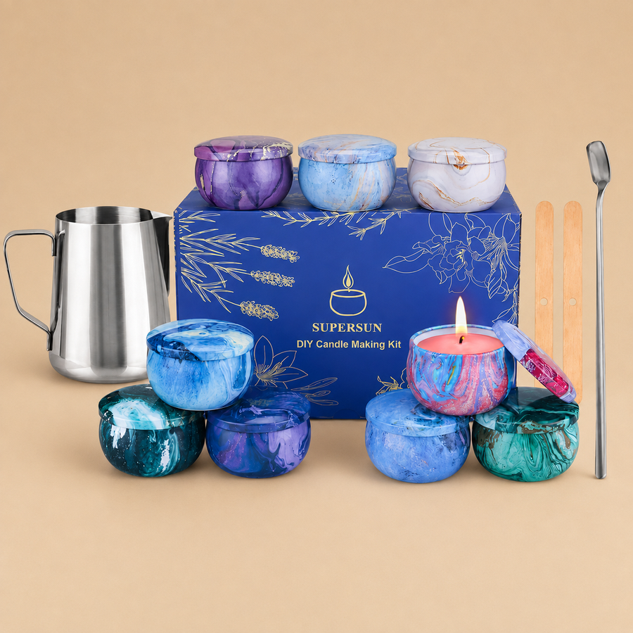 SUPERSUN Candle Making Kit With 9 Empty Tins - Purple Set