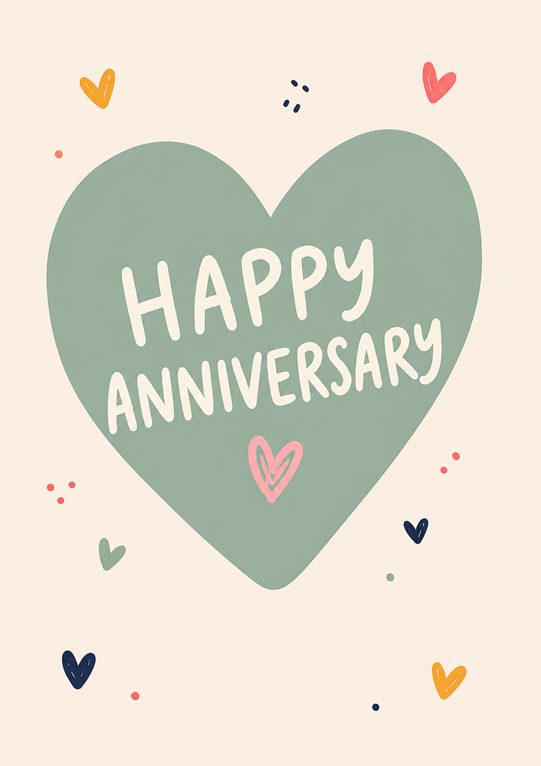 Sage Green Heart Happy Anniversary Card