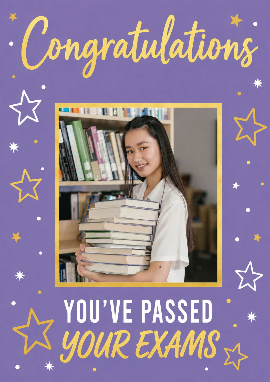 Purple Star Confetti Photo Upload Congratulations Card