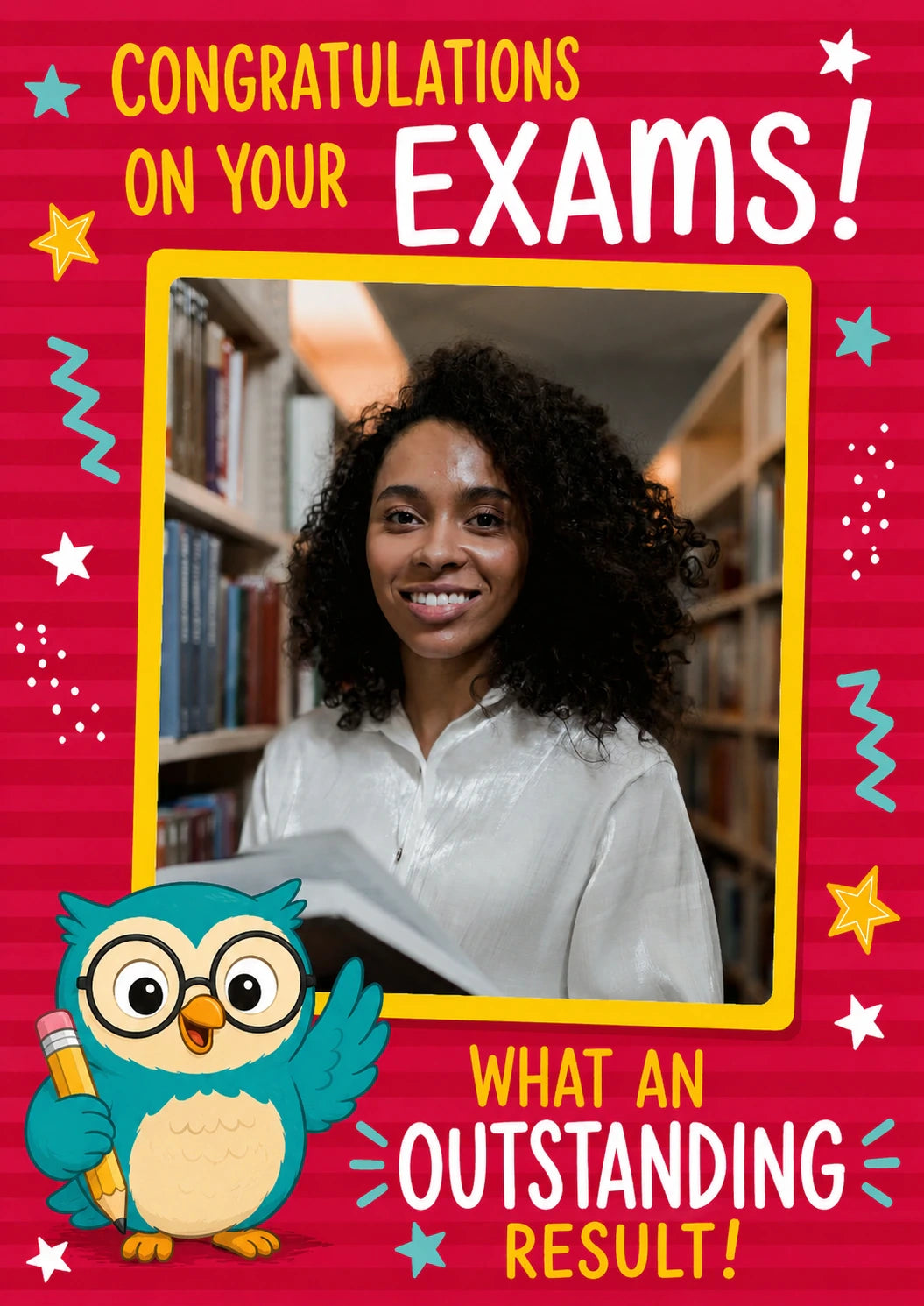 Cute Owl Outstanding Exams Photo Upload Congratulations Card