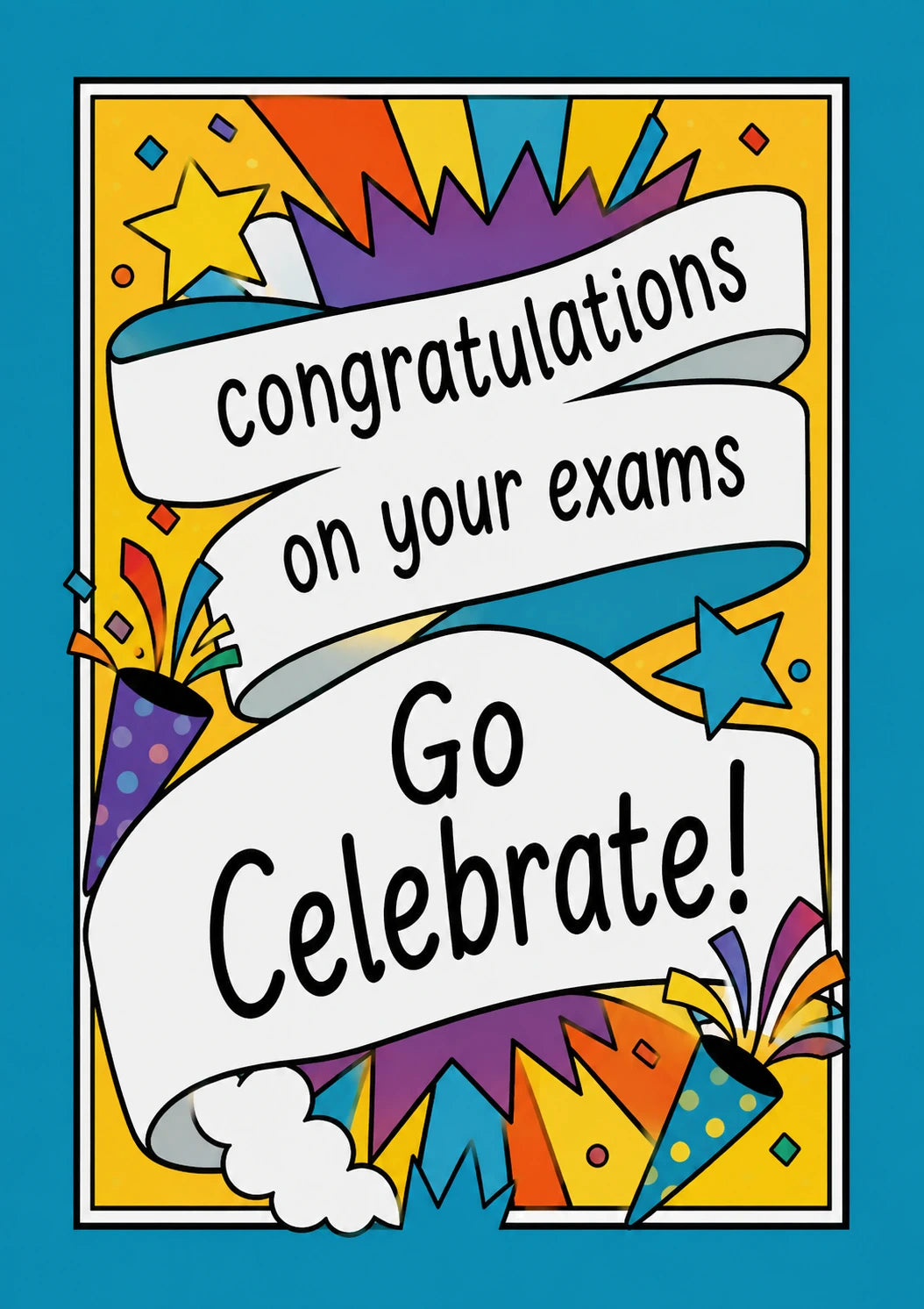 Colourful Banner and Confetti Congratulations Exams Card