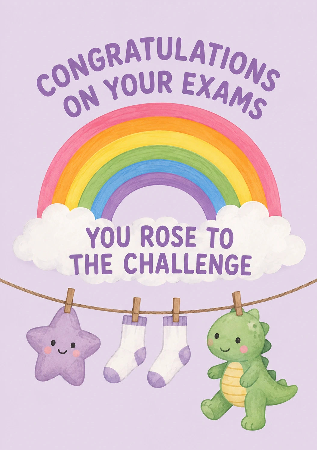 Rainbow Dinosaur and Star Congratulations Card