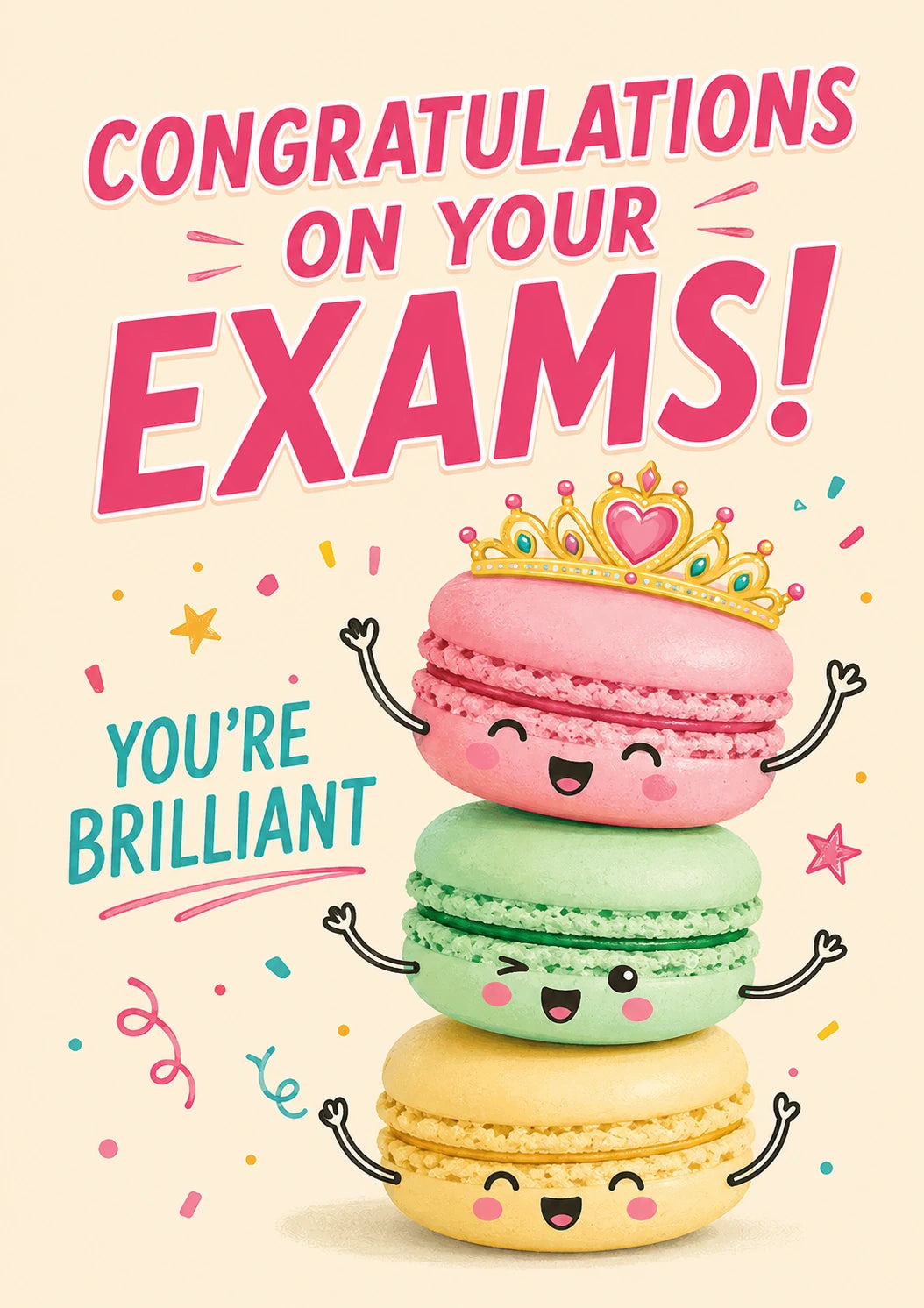 Cute Kawaii Macarons Congratulations on Your Exams Card for Her