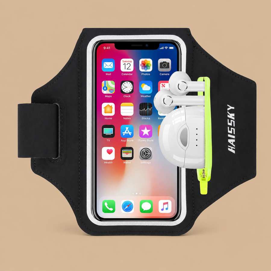 HAISSKY Running Armband with Earbud Pocket for 6.9" - Black