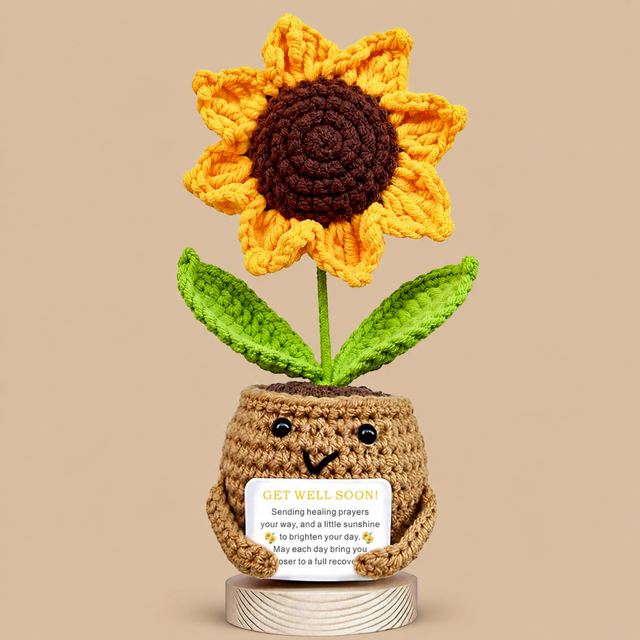 Handmade Positive Get Well Soon Flower Crochet Doll