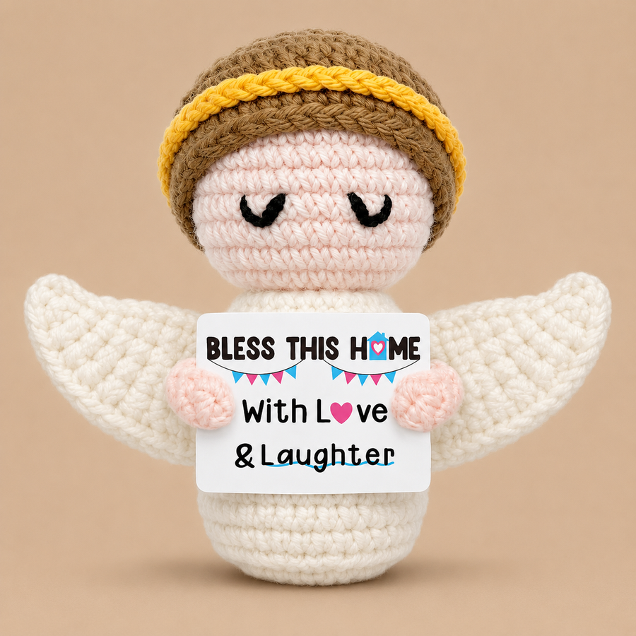 Handmade "Bless This Home" Angel Crochet 4.5"