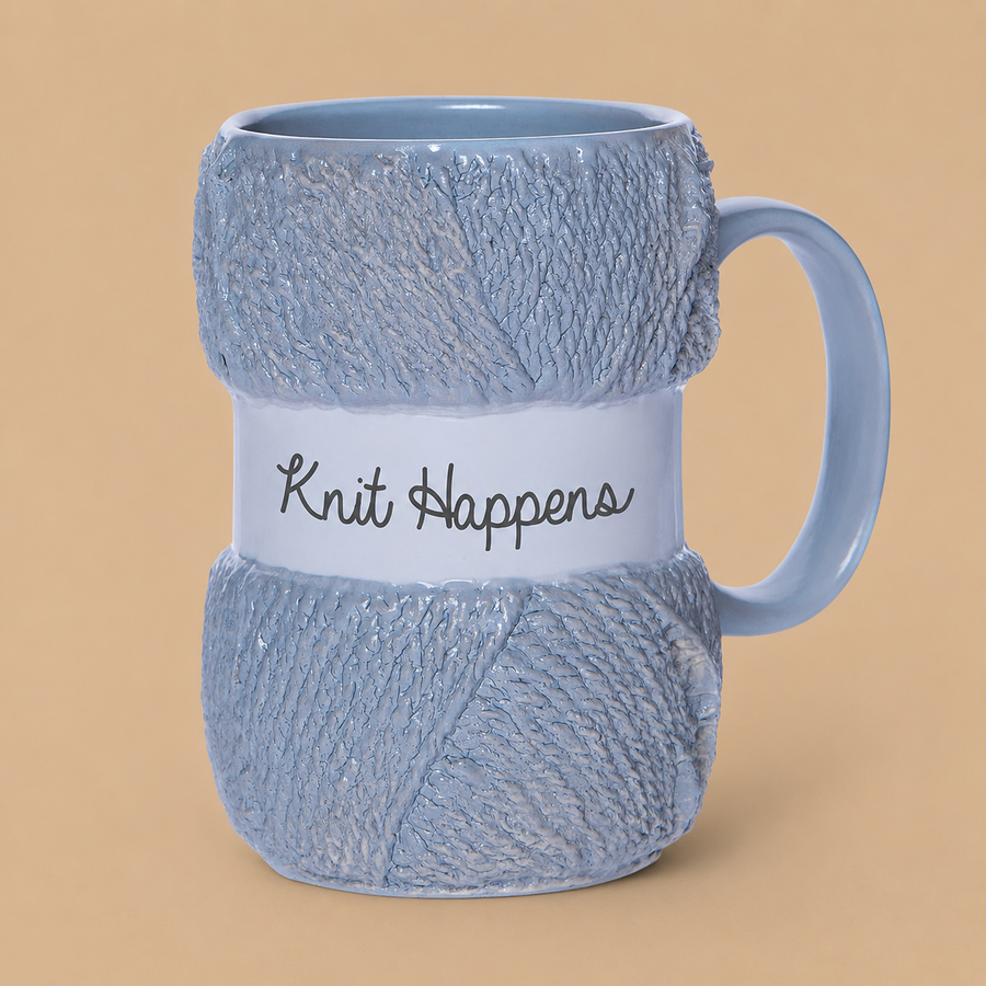 “Knit Happens” Grey Ceramic Novelty Mug