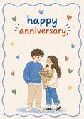 Load image into Gallery viewer, Cute Illustrated Couple with Flowers Anniversary Card for Her
