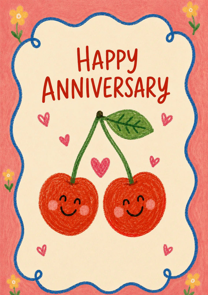 Cute Smiley Cherries Happy Anniversary Card for Him