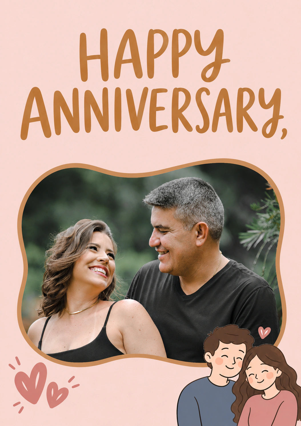 Cute Illustrated Couple Photo Upload Anniversary Card