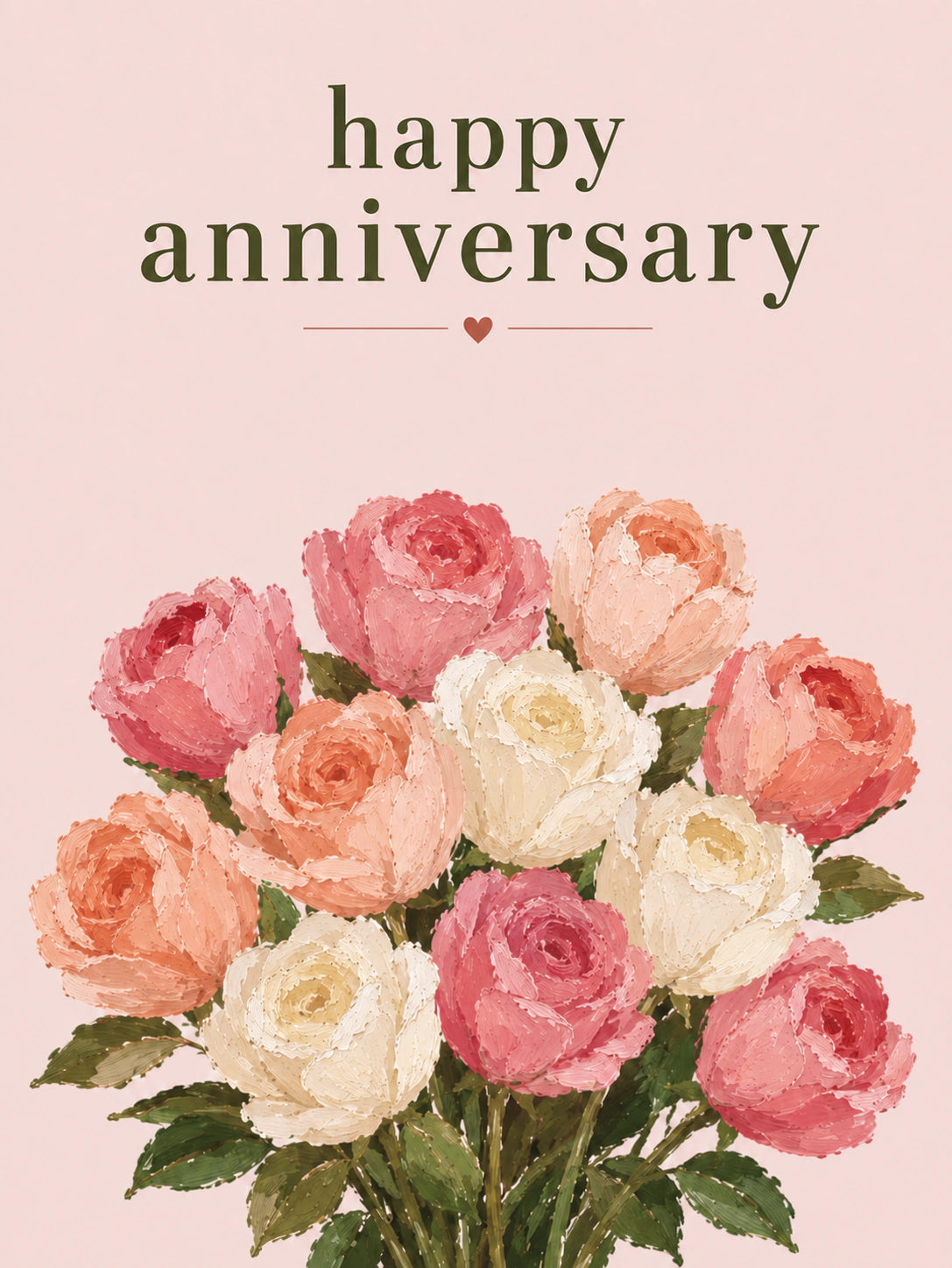 Painted Roses Bouquet Anniversary Card for Her