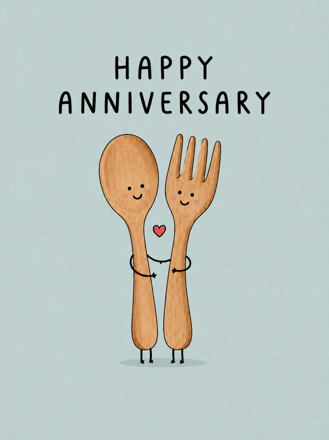 Funny Wooden Spoon and Fork Couple Anniversary Card