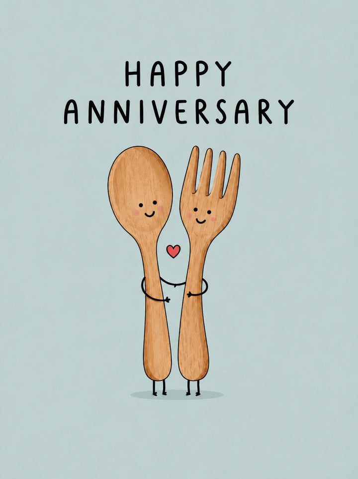 Funny Wooden Spoon and Fork Couple Anniversary Card