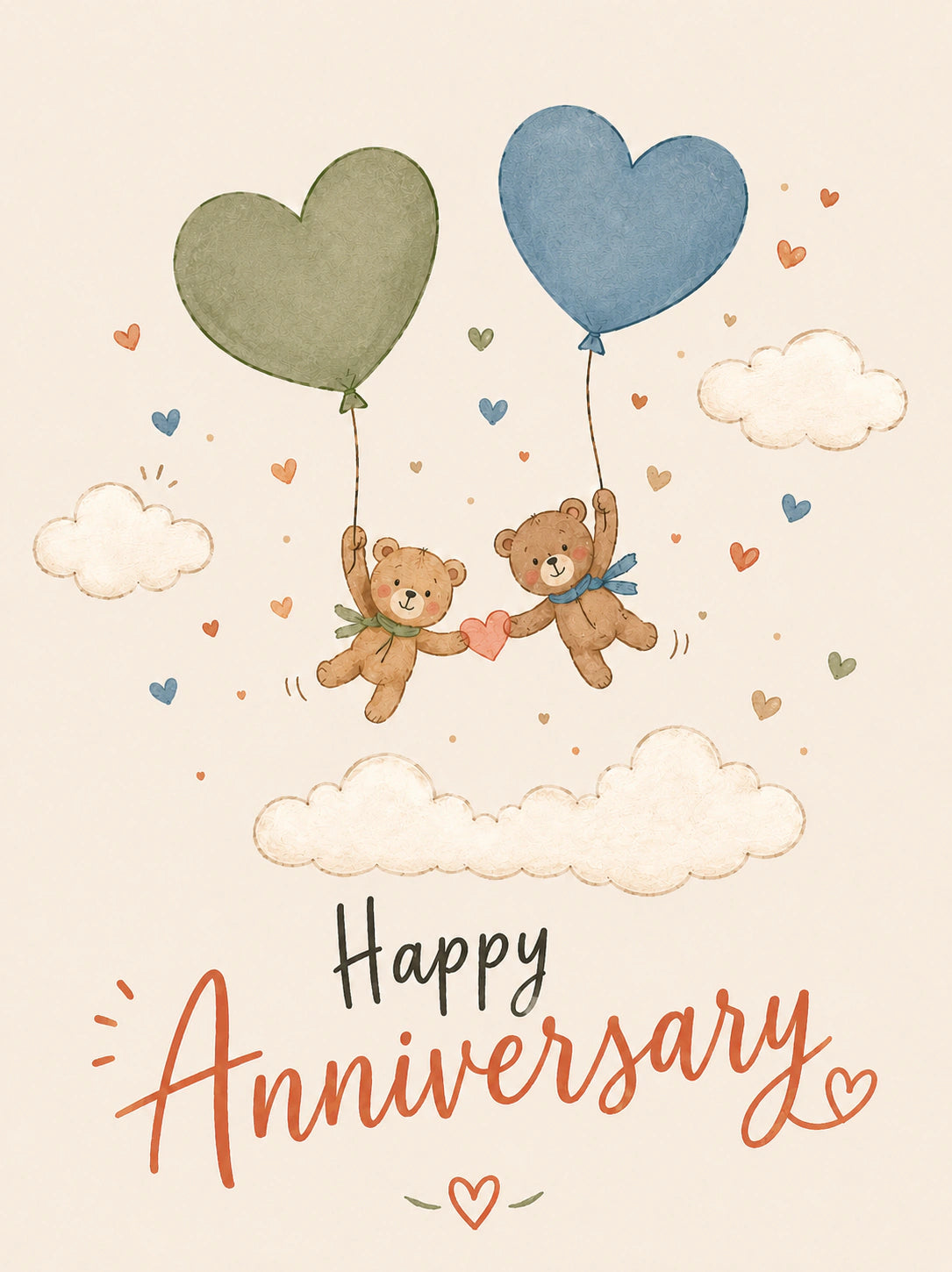 Cute Teddy Bears Heart Balloons Anniversary Card for Him