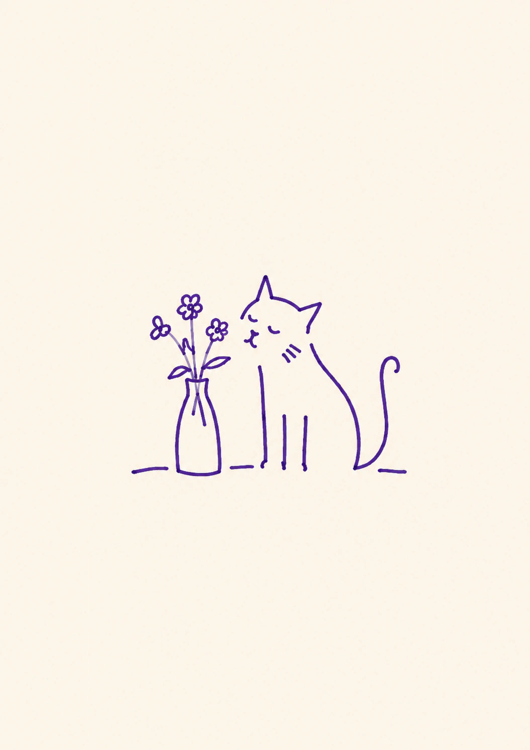 Cute Cat and Flowers Illustrated Birthday Card for Her