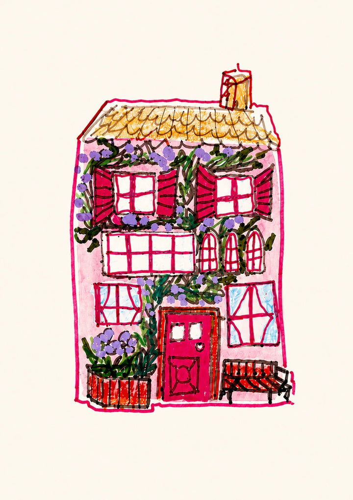 Pink Wisteria Cottage Illustrated New Home Card