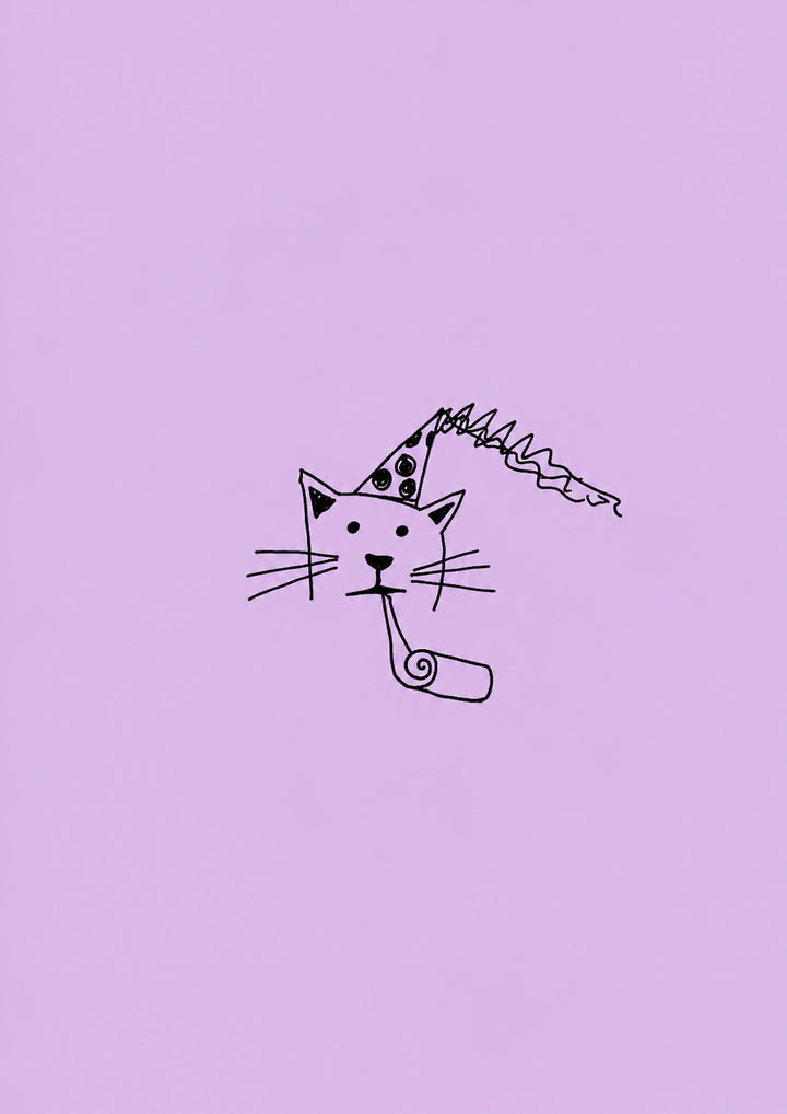 Funny Party Hat Cat with Blower Birthday Card