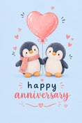 Load image into Gallery viewer, Cute Penguin Couple Heart Balloon Anniversary Card

